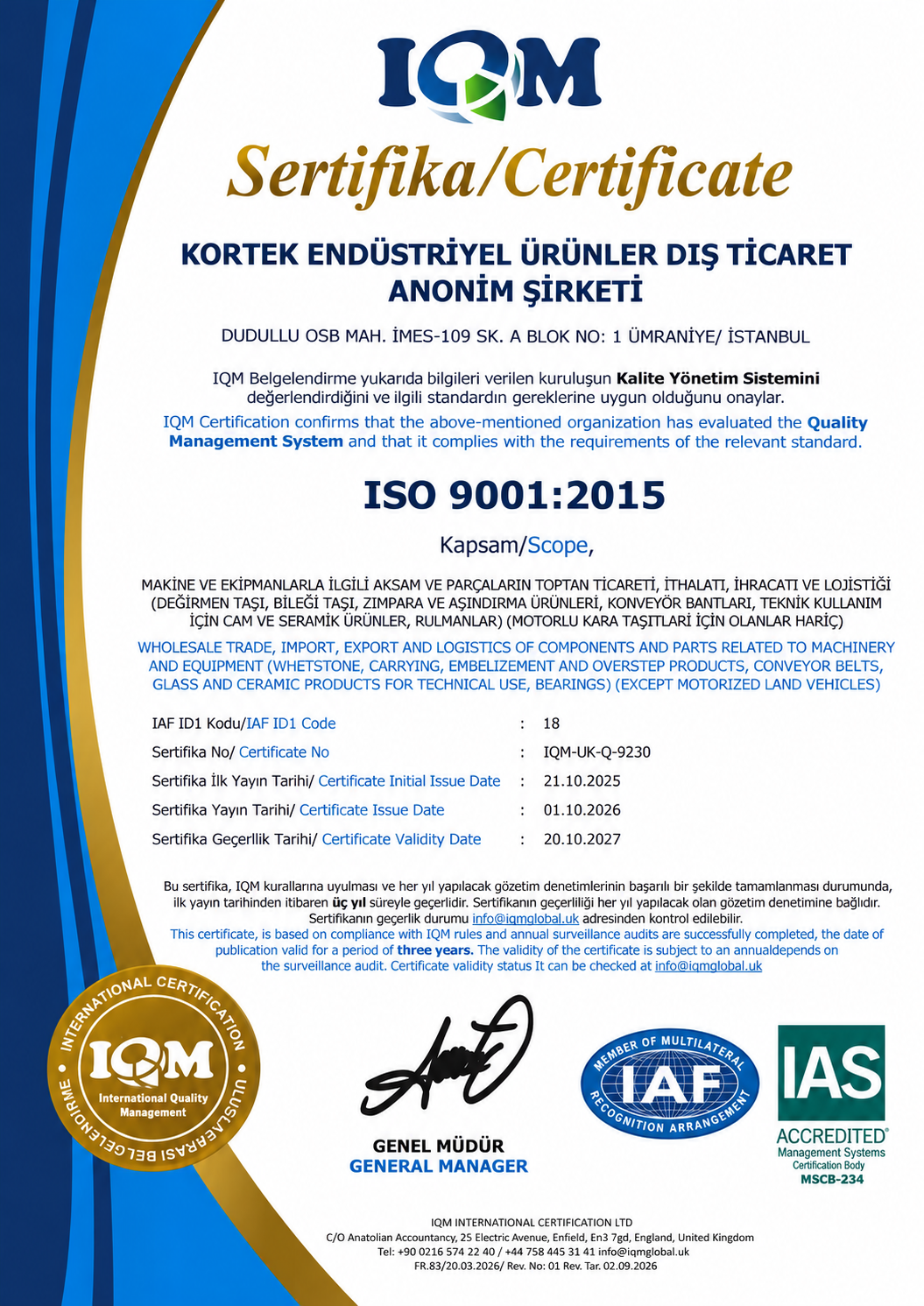 Dijitalleştirilmiş ISO 9001 sertifikası